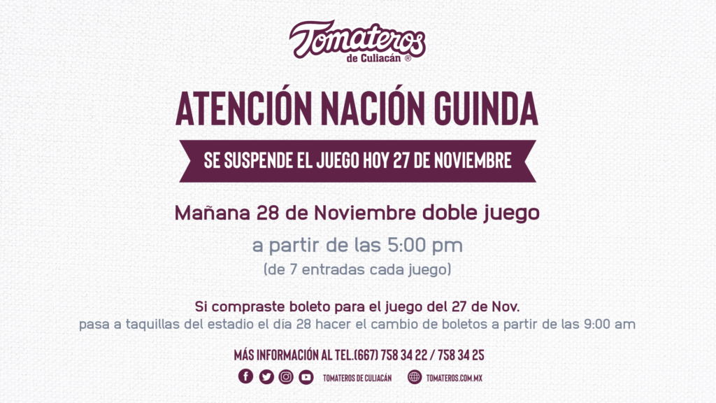 SE SUSPENDE POR LLUVIA EL SEGUNDO JUEGO CONTRA HERMOSILLO